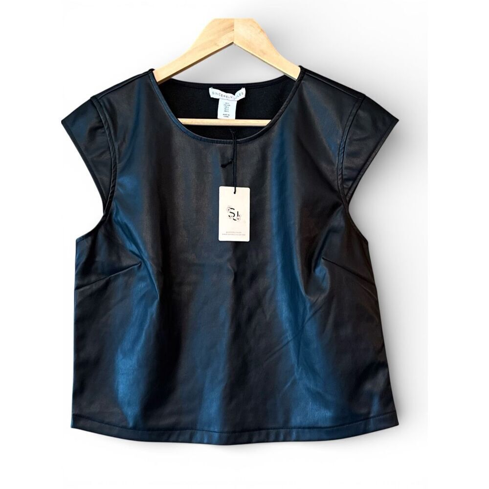 SINCERELY JULES NWT Black Faux Leather Top